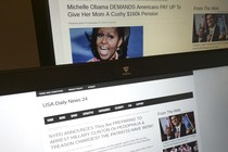 Fake news articles appear on laptop screens