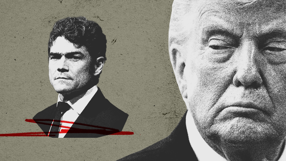 Illustration of Trump and Joe Kent in black and white photographs, with red sharpie marks under Joe Kent's picture.