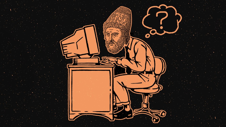 Illustration of Odysseus typing on computer