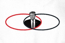 Trump in the center of two ballot circles