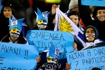 Uruguay fans with flags in Montevideo in June 2018