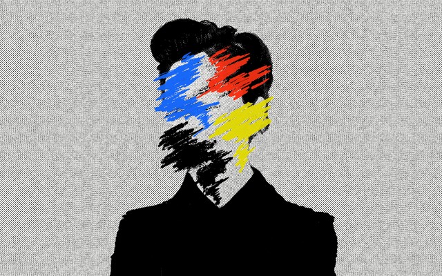 A face crossed out in different colors