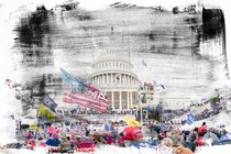 A photomontage of the Capitol invasion of January 6, 2021.
