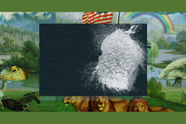 A photo of a pile of white powder implied to be drugs. The image is set into a frame featuring The Experiment’s show art.