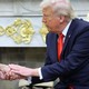 President Nayib Bukele of El Salvador shakes hands with Donald Trump in the Oval Office.