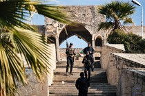 Members of the Iraqi special forces Counter Terrorism Service stand guard in front of Jonah's Tomb in Mosul on January 18, 2017.