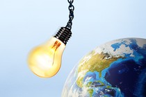 a lightbulb on a chain swinging toward the earth