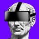Illustration of a statue wearing a virtual-reality headset.