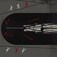 A broken vaccine applicator is caught in a horizontal test tube while people walk around it on tightropes