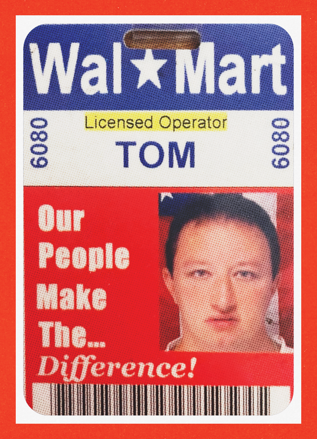 Walmart employee ID badge with photo and name TOM
