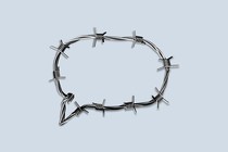 An illustration of a speech bubble made of barbed wire
