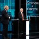 Boris Johnson and Jeremy Corbyn stand in front of lecterns during a TV debate.