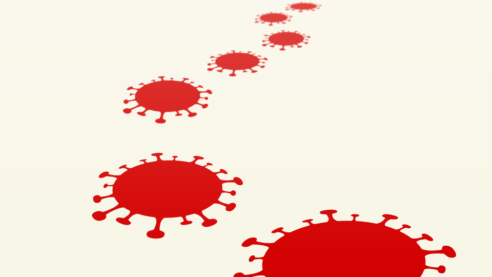 A bloody path of coronavirus splats