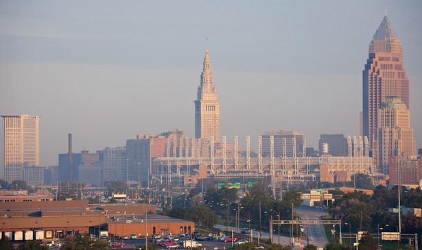 The skyline of Cleveland, Ohio, in the early morning