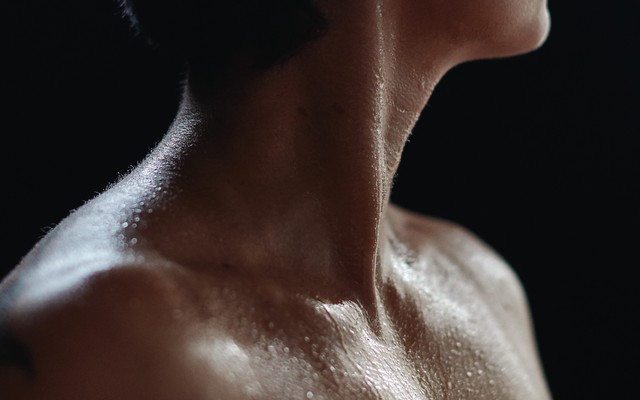 Photograph of a woman sweating