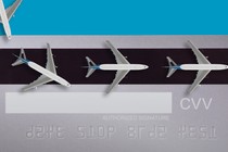 Illustration of planes against a backdrop of a credit card