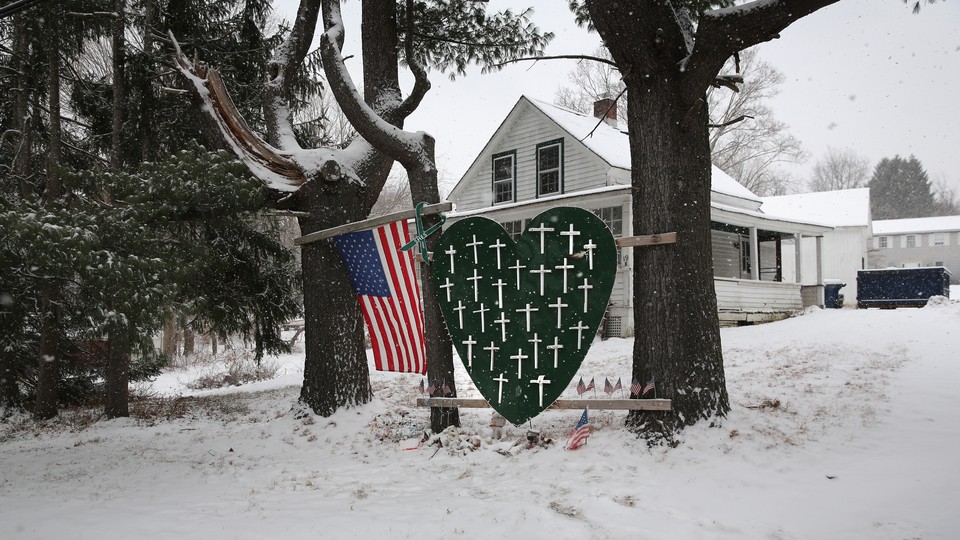 A memorial for victims of the Sandy Hook shooting.
