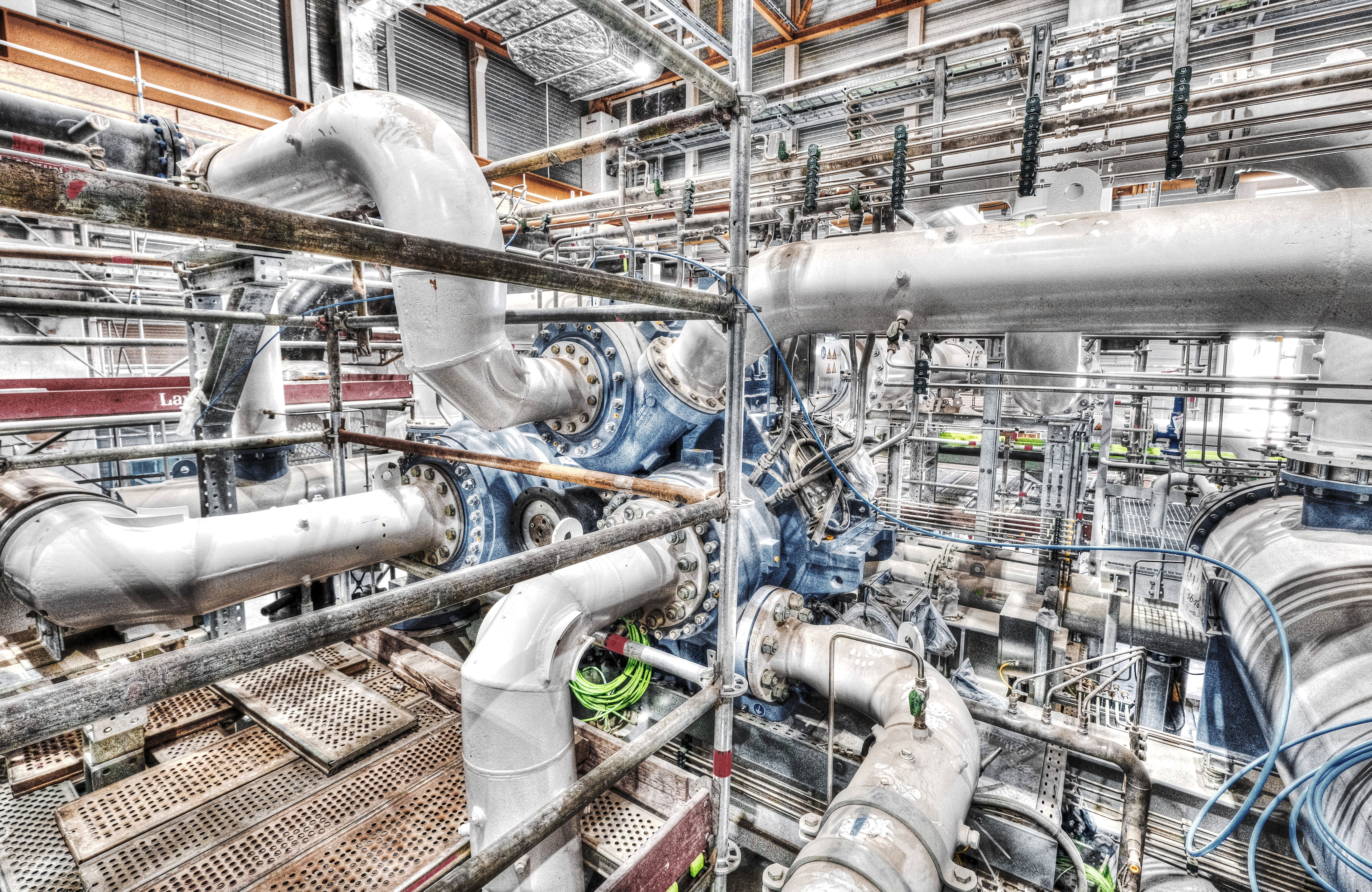 A room filled with complicated pipes and tubing