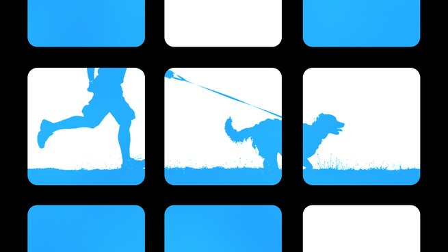 An illustration of a man running with a dog on an iPhone screen