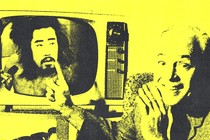 Collage of Allen Funt and Tomoaki Hamatsu on a yellow backdrop