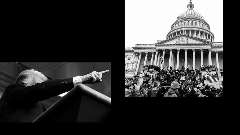 Trump pointing and the U.S. Capitol