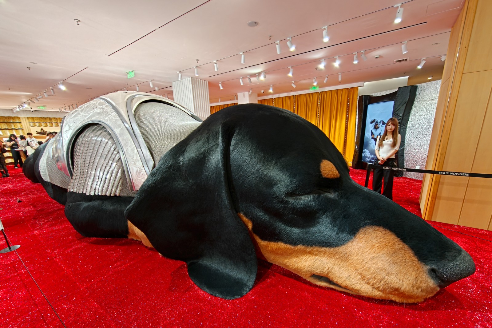 A huge sculpture of a sleeping Dachshund