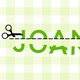 The Joann logo being horizontally cut in half by scissors