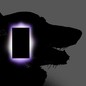 An illustration of a dog's silhouette with a glowing black rectangle in front of it.