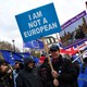 A pro-Brexit protester holds a sign that reads "I am not a European."