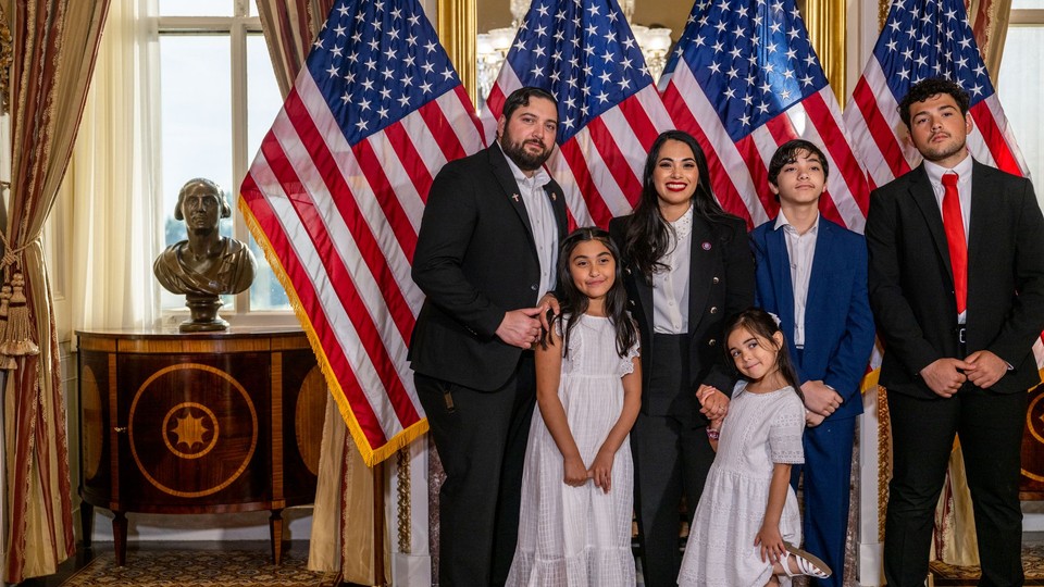 Congresswoman Mayra Flores of Texas, with her family, after being sworn into Congress.