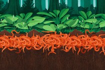 An illustration of a mass of worms beneath a forest.
