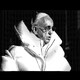 A black-and-white, AI-generated image showing the pope in a white puffy jacket