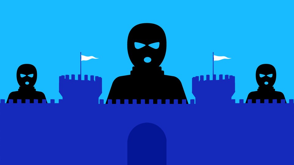 Illustration of burglars behind a castle