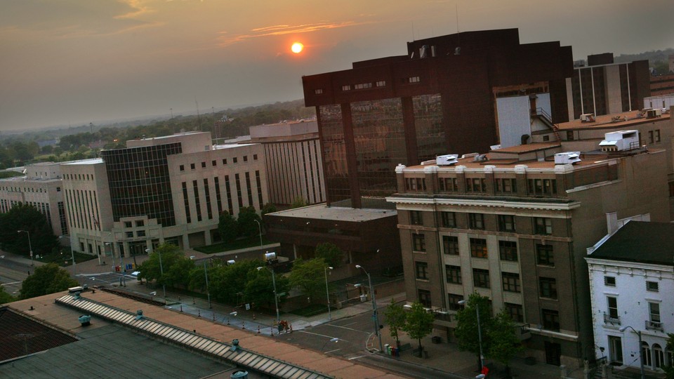 A photograph of buildings in downtown Dayton, Ohio