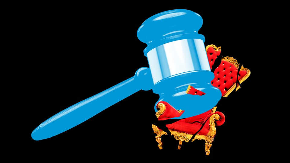 An illustration of a gavel breaking a throne