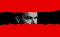 A photo of Mike Lee between two pieces of red paper