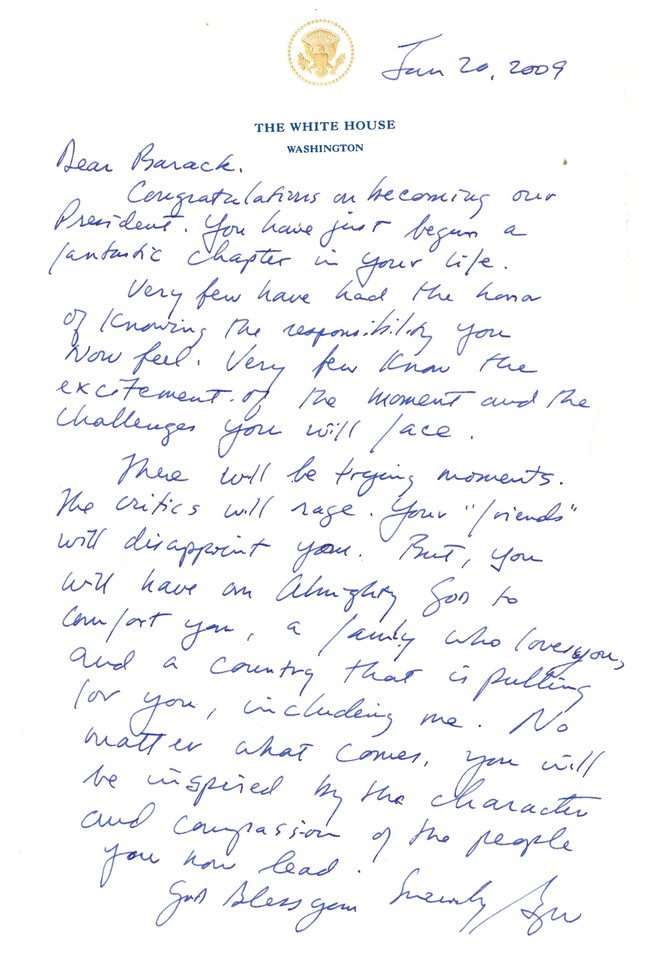 Note from George W. Bush to Barack Obama