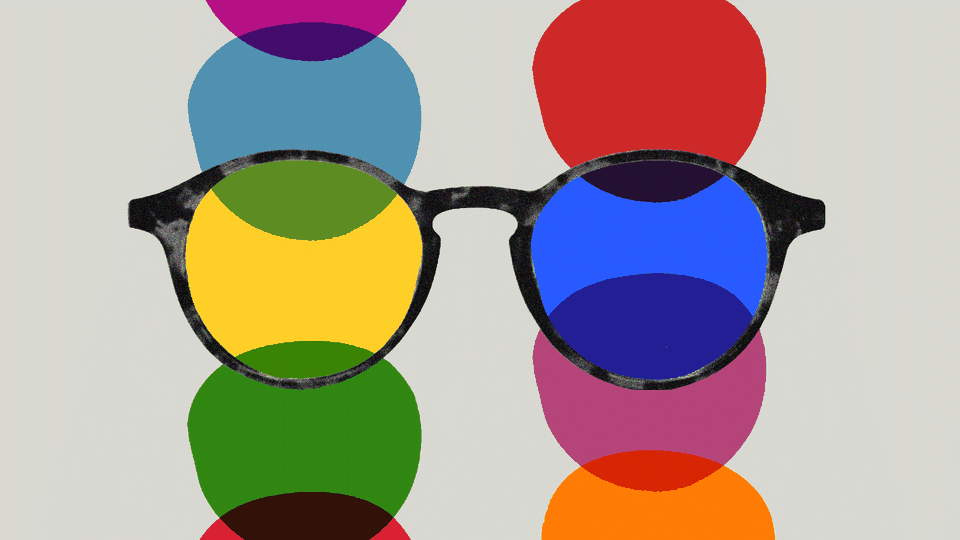 An illustration of glasses and multi-colored circles.