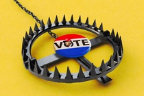 A trap with a Trump voting button in it
