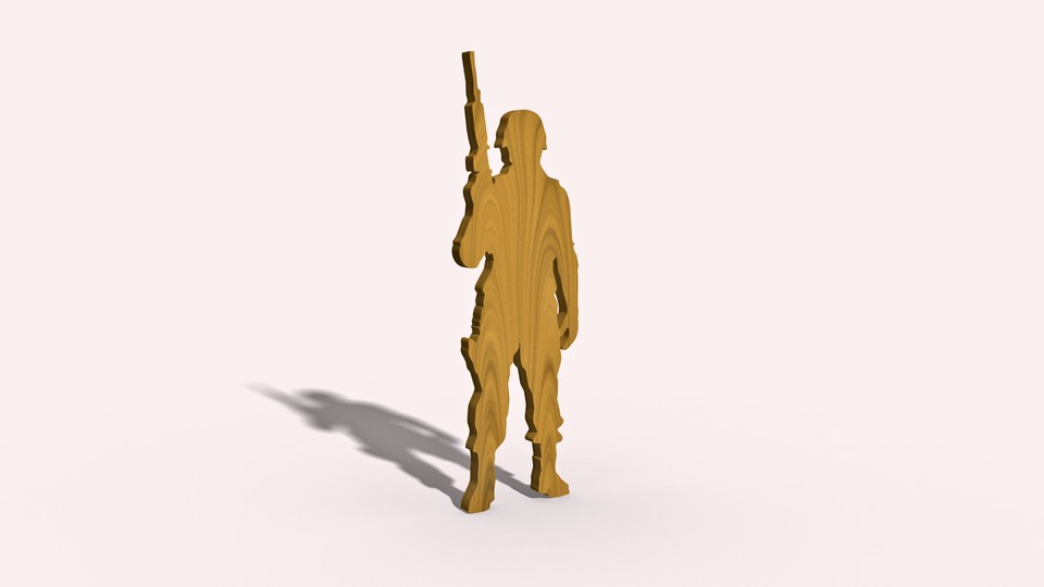 An illustration of a soldier made out of wood