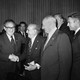 U.S. Secretary of State Henry Kissinger greets Argentina's Foreign Minister, Alberto J. Vignes, as Ismael Huerta Diaz, right, foreign ministers of Chile, looks on during break in Latin Foreign Ministers Conference in Mexico City, Feb. 22, 1974.