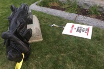 A Confederate statue in Durham, North Carolina, is taken down by protesters. 