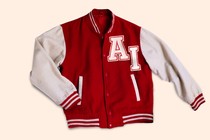 An illustration featuring a baseball jacket emblazoned with the initials "AI"
