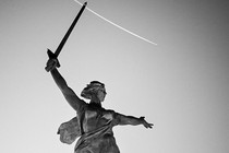 A picture shows the Motherland Calls statue at the Mamayev Kurgan World War Two Memorial complex in Russia's southern city of Volgograd.