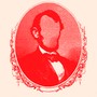 Artwork of a red-tinted portrait of Abraham Lincoln, but his face is blurred