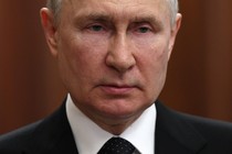 Putin looks concerned in a close-up photo.