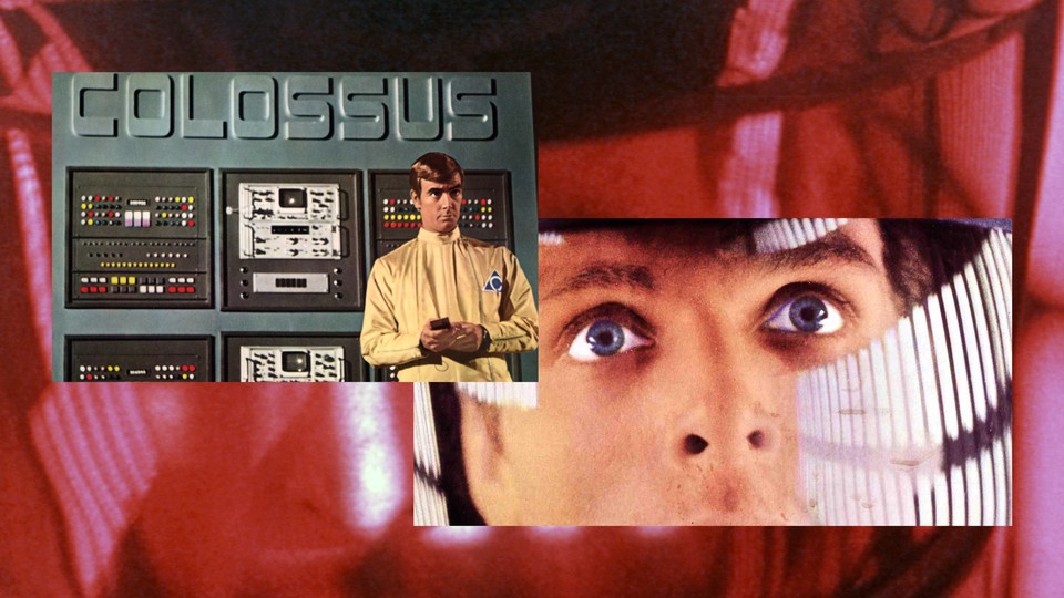 A collage of frames from movies and TV shows about artificial intelligence