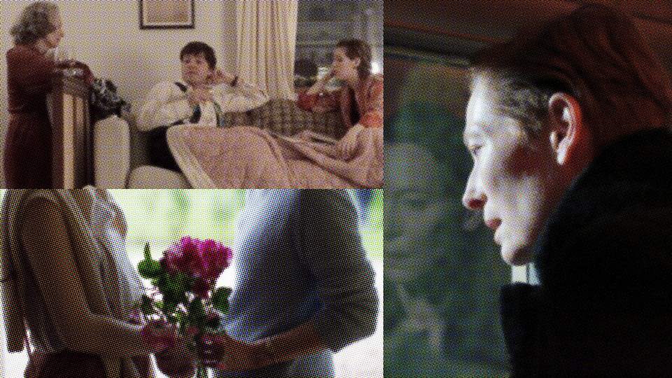 Photo collage of stills from Joanna Hogg's films, featuring Tilda Swinton and Honor Swinton Byrne