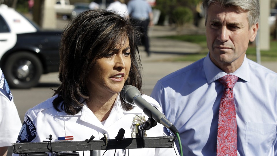 Minneapolis Police Chief Janee Harteau addresses the media following a shooting in May 2013.