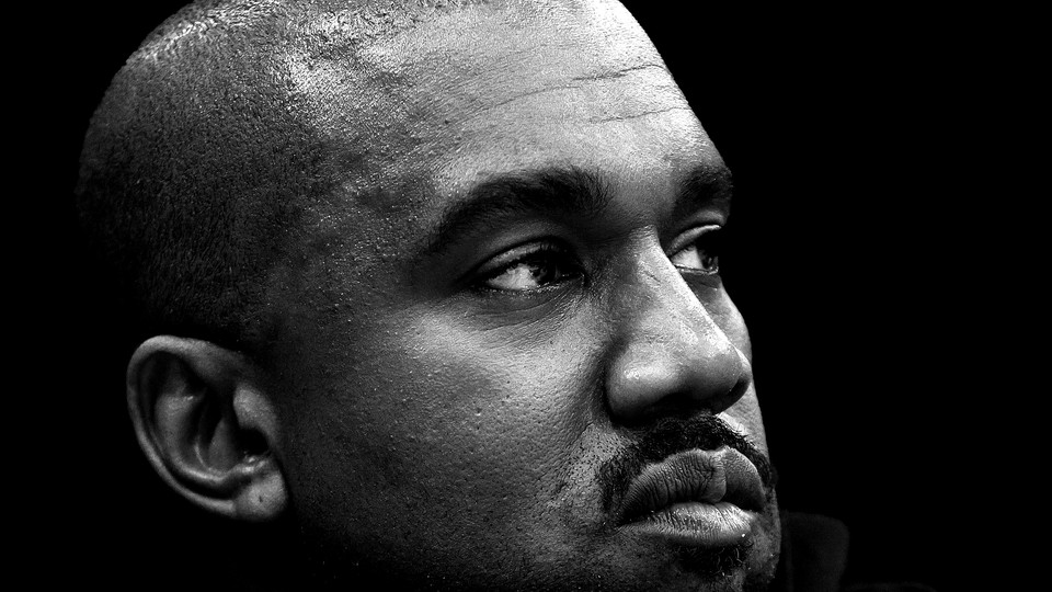 black and white close-up of kanye west's face